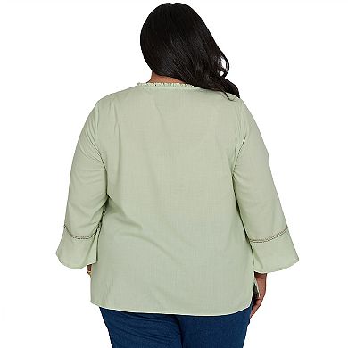 Plus Size Alfred Dunner Indigo Girls Floral Embroidered Squares Button Front Top