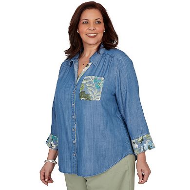 Plus Size Alfred Dunner Indigo Girls Soft Denim Sequined Button Front Top