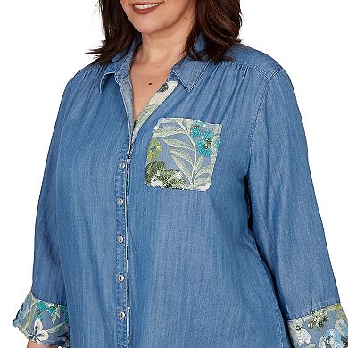 Plus Size Alfred Dunner Indigo Girls Soft Denim Sequined Button Front Top
