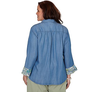 Plus Size Alfred Dunner Indigo Girls Soft Denim Sequined Button Front Top