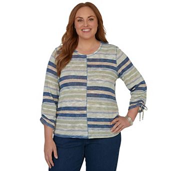 Plus Size Alfred Dunner Indigo Girls Spliced Multi Stripe Knit Top