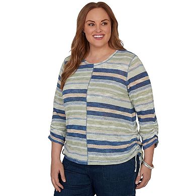 Plus Size Alfred Dunner Indigo Girls Spliced Multi Stripe Knit Top