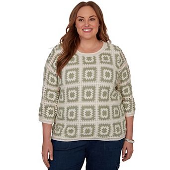 Plus Size Alfred Dunner Indigo Girls Crochet Squares Top