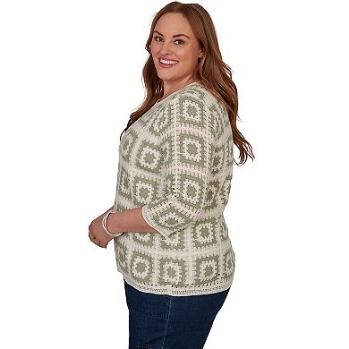 Plus Size Alfred Dunner Indigo Girls Crochet Squares Top