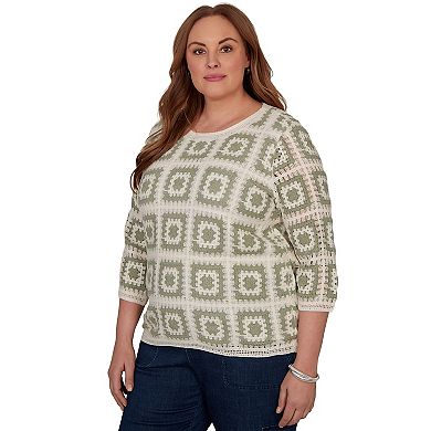 Plus Size Alfred Dunner Indigo Girls Crochet Squares Top