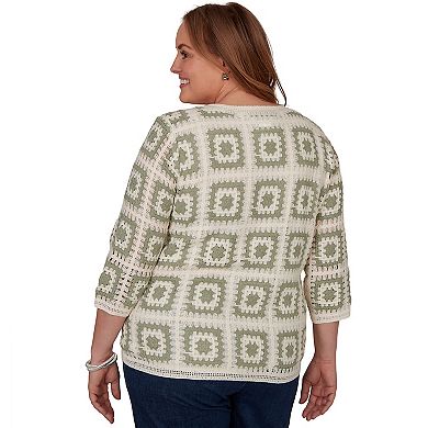 Plus Size Alfred Dunner Indigo Girls Crochet Squares Top