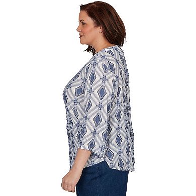 Plus Size Alfred Dunner Indigo Girls Diamond Textured Top with Necklace