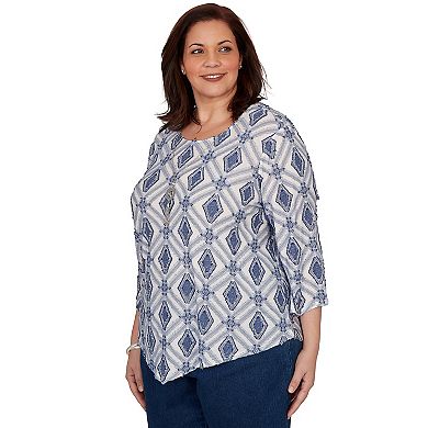 Plus Size Alfred Dunner Indigo Girls Diamond Textured Top with Necklace