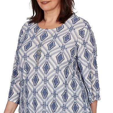 Plus Size Alfred Dunner Indigo Girls Diamond Textured Top with Necklace