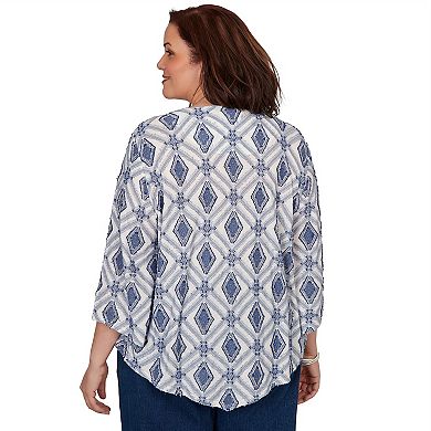 Plus Size Alfred Dunner Indigo Girls Diamond Textured Top with Necklace