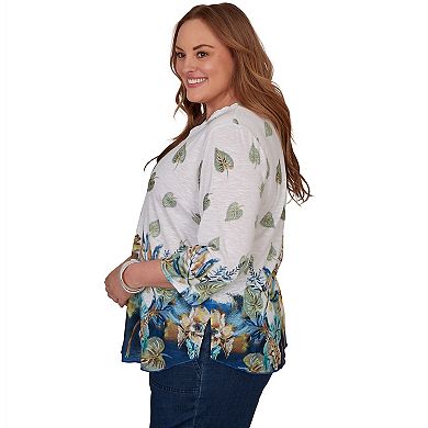Plus Size Alfred Dunner Indigo Girls Placed Texture Floral Knit Top