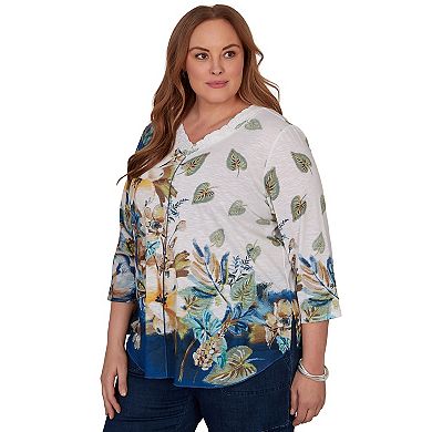 Plus Size Alfred Dunner Indigo Girls Placed Texture Floral Knit Top