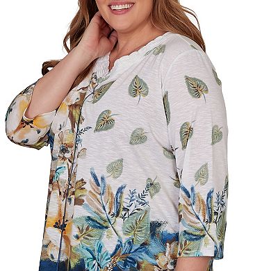 Plus Size Alfred Dunner Indigo Girls Placed Texture Floral Knit Top