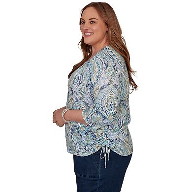 Plus Size Alfred Dunner Indigo Girls Medallion Print Braided Neck Top