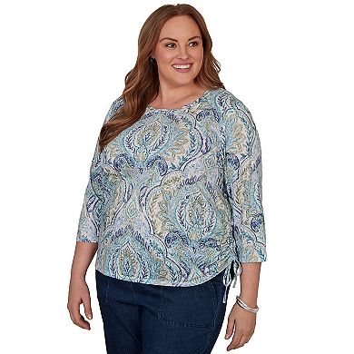 Plus Size Alfred Dunner Indigo Girls Medallion Print Braided Neck Top