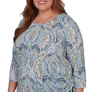 Plus Size Alfred Dunner Indigo Girls Medallion Print Braided Neck Top