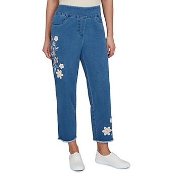 Petite Alfred Dunner Floral Crochet Applique Ankle Jeans