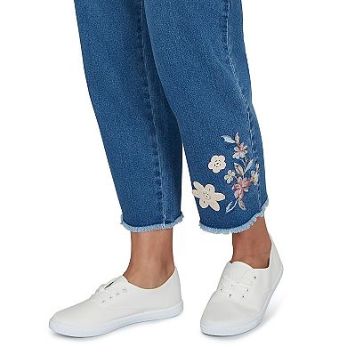 Petite Alfred Dunner Floral Crochet Applique Ankle Jeans