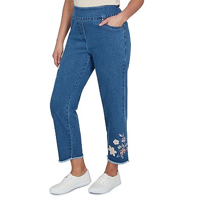 Petite Alfred Dunner Floral Crochet Applique Ankle Jeans