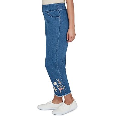 Petite Alfred Dunner Floral Crochet Applique Ankle Jeans
