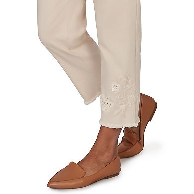 Petite Alfred Dunner Tonal Floral Applique Ankle Jeans