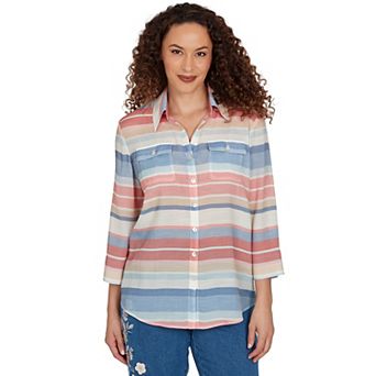 Petite Alfred Dunner Striped Button Front Top