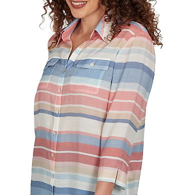 Petite Alfred Dunner Striped Button Front Top