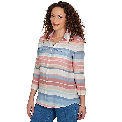 Petite Alfred Dunner Striped Button Front Top