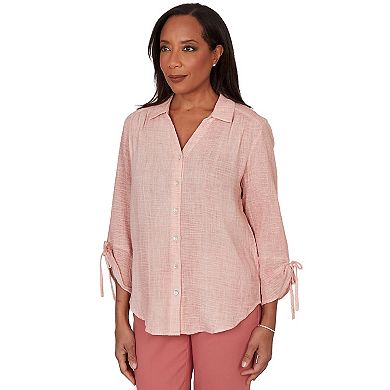 Petite Alfred Dunner Crinkle Gauze Button Front Top