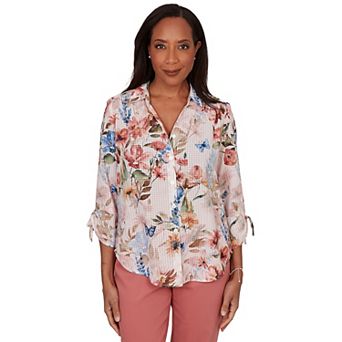 Petite Alfred Dunner Botanical Butterfly Button Front Top
