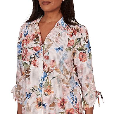 Petite Alfred Dunner Botanical Butterfly Button Front Top