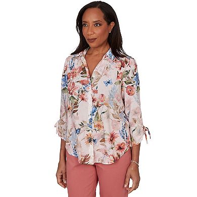 Petite Alfred Dunner Botanical Butterfly Button Front Top