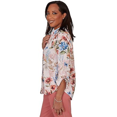 Petite Alfred Dunner Botanical Butterfly Button Front Top