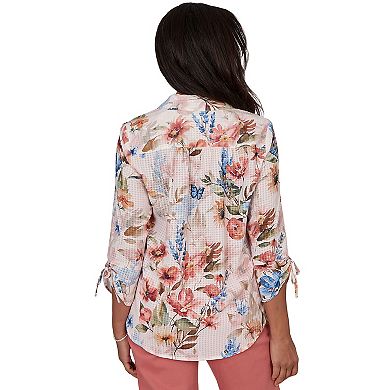 Petite Alfred Dunner Botanical Butterfly Button Front Top