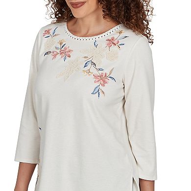 Petite Alfred Dunner Crochet Embroidered Floral Knit Top