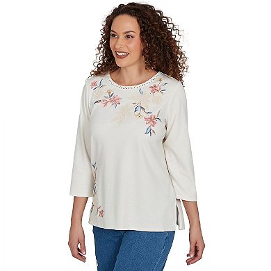 Petite Alfred Dunner Crochet Embroidered Floral Knit Top