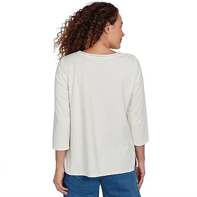 Petite Alfred Dunner Crochet Embroidered Floral Knit Top