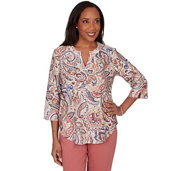 Petite Alfred Dunner Paisley Split Neck Knit Top