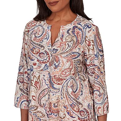 Petite Alfred Dunner Paisley Split Neck Knit Top