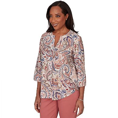 Petite Alfred Dunner Paisley Split Neck Knit Top