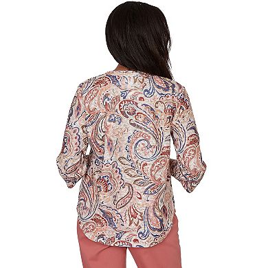 Petite Alfred Dunner Paisley Split Neck Knit Top