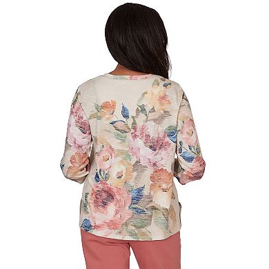 Petite Alfred Dunner Bold Roses V-Neck Knit Top