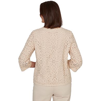 Petite Alfred Dunner Floral Crochet Lined Knit Top
