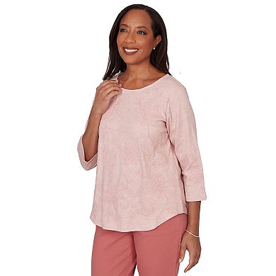 Petite Alfred Dunner Tonal Floral Soutache Knit Top