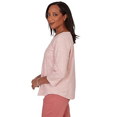 Petite Alfred Dunner Tonal Floral Soutache Knit Top
