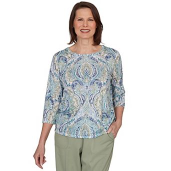 Petite Alfred Dunner Indigo Girls Medallion Print Braided Neck Top