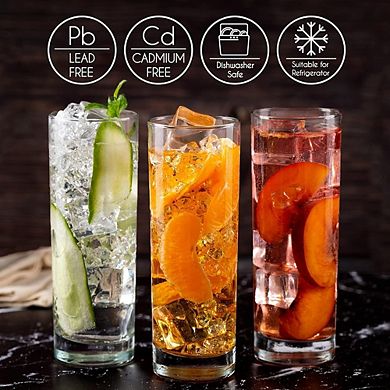 6pc Highball Glasses Set, Clear Drinking Glasses for Cocktails & Drinks