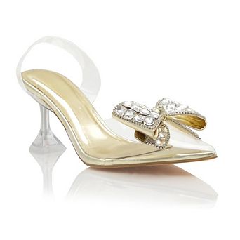 CHARLIE Clear Strap Rhinestone Bow Accent Slingback Heeled Sandals