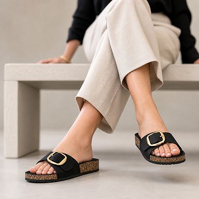 BURKS Buckle Strap Cork Footbed Slide Sandals