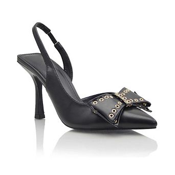 DARSI Bow Eyelet Accent Slingback Pointed Toe Heeled Pumps
